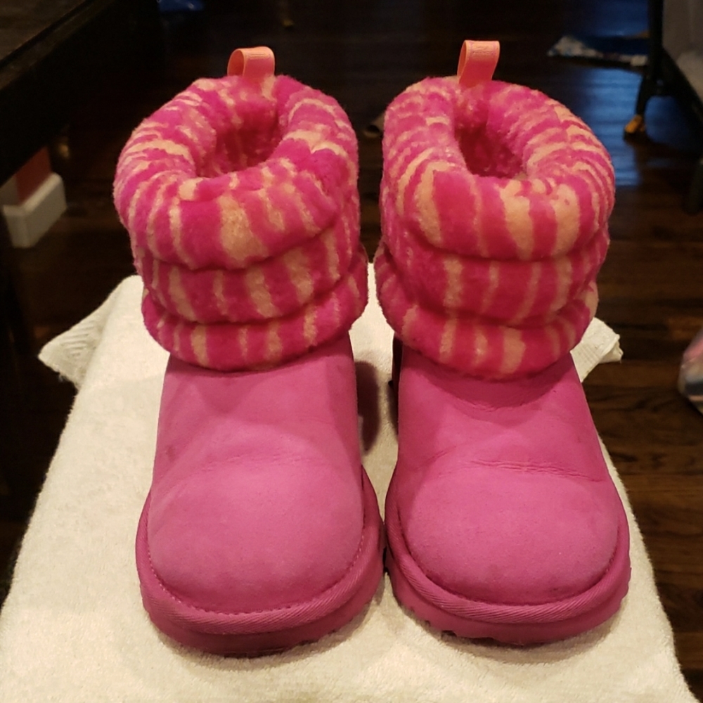 UGG Child Fluff Mini Quilted Zebra Fashion Boot Pink Size 3